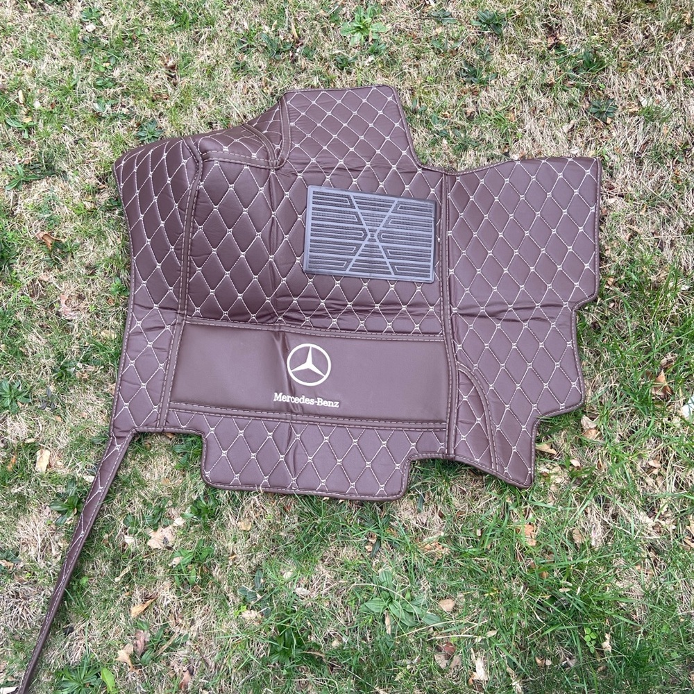 QUILTED leather Brown and white Mercedes benz SUV faux leatherette floor Mat - Picture 2 of 10